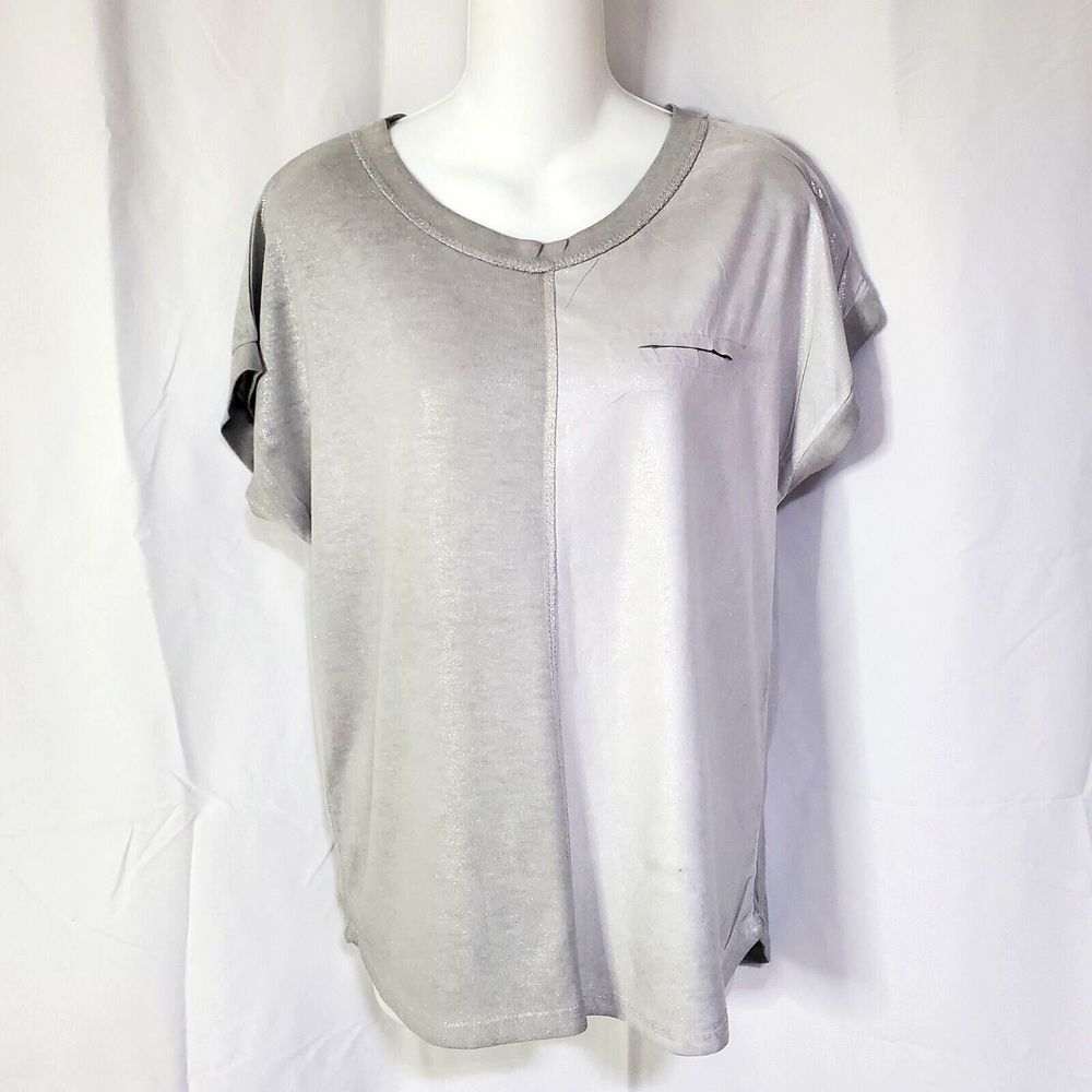 The Porter Collective Women Gray Short Sleeve Top Sz L Made in Italy